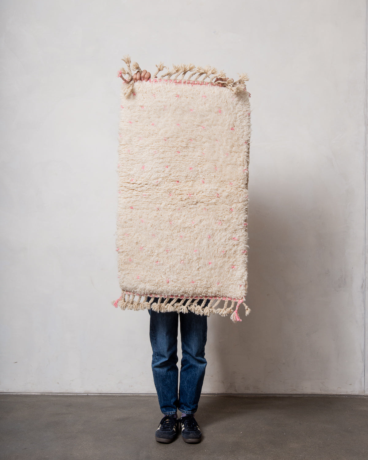 Modern, designer, handcrafted Berber rug from Morocco. Beniourain carpet with beautiful colours and patterns and fluffy wool texture.